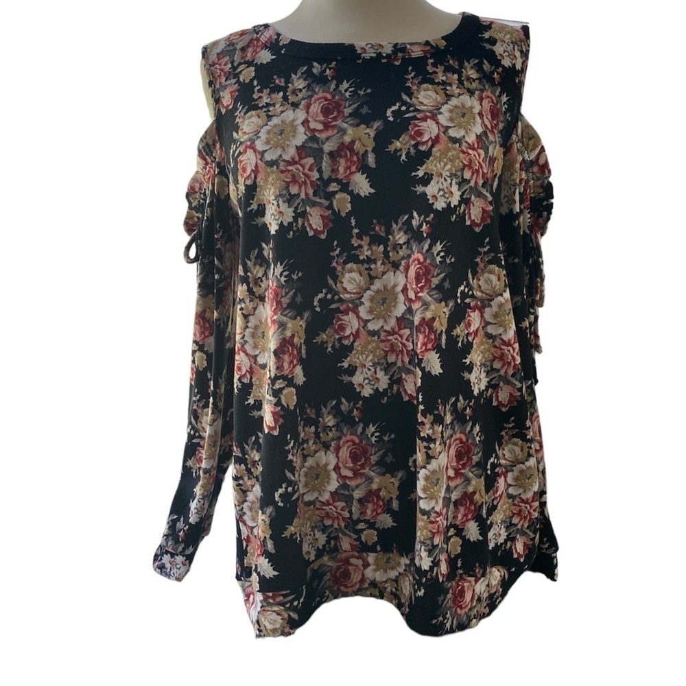 Andree by Unit blouse cold shoulder long sleeve w/ties floral print Sz Large
